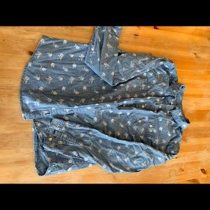 Button down denim top with florals
